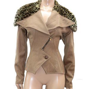 LACE & CO curvy Hourglass blazer JACKET XLARGE leopard Print Faux fur Collar 7/8